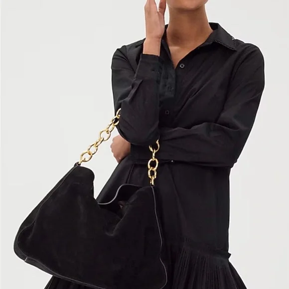 J. Crew Suede Berkeley Bag in black with Gold Chain